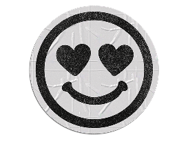 Sticker cinza de fita em formato de carinha sorridente com corações