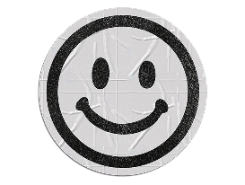 Sticker em formato de adeviso motrando uma carinha sorridente
