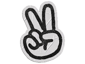 Sticker cinza de fita em formato de sinal da paz feito com a mão